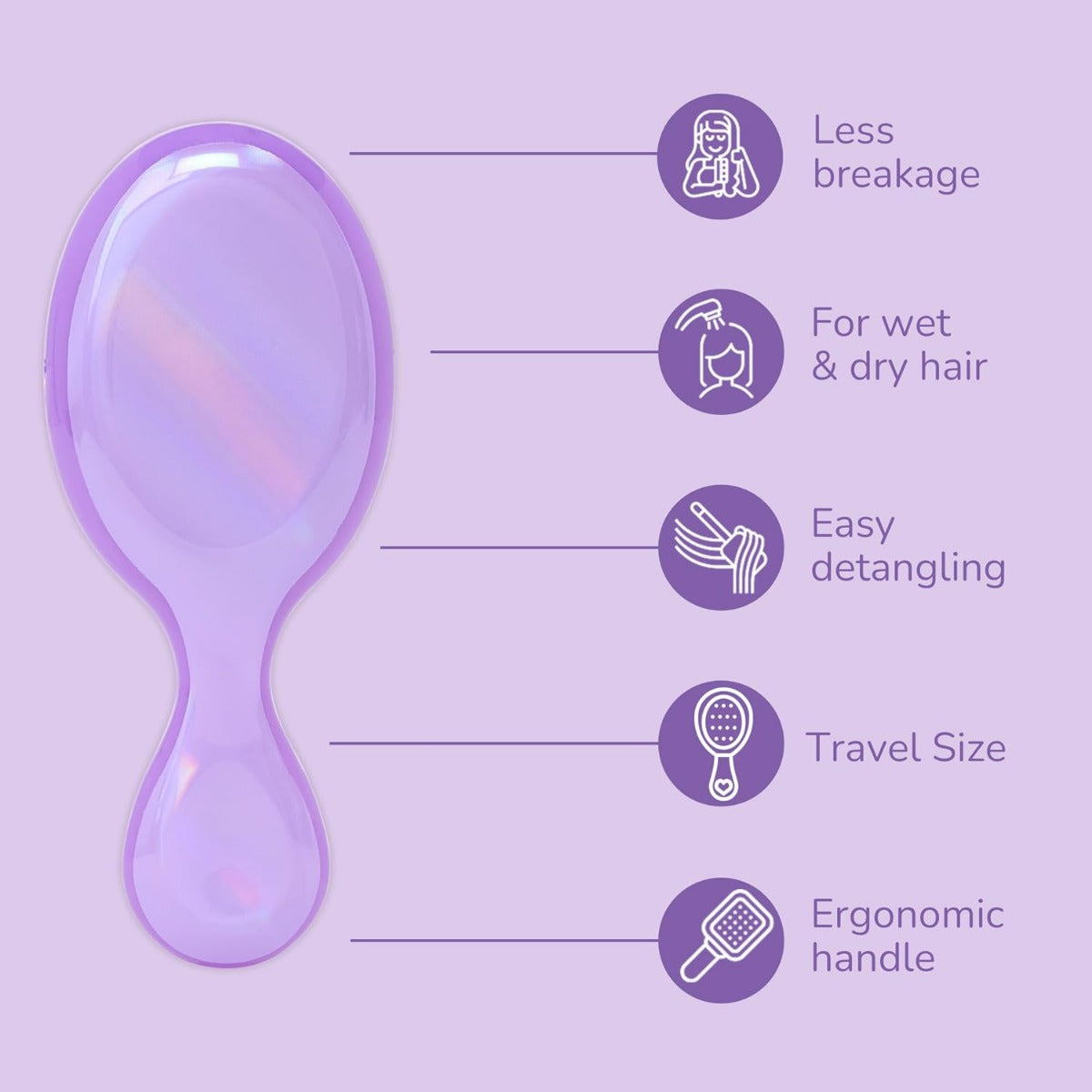 Perie de par Wet Brush Mini Original Detangler Prisma Glow pentru descurcare Mov