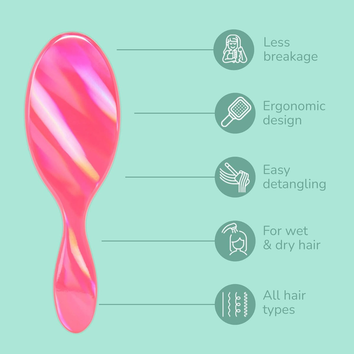Perie de par Wet Brush Original Prisma Glow pentru descurcare Roz